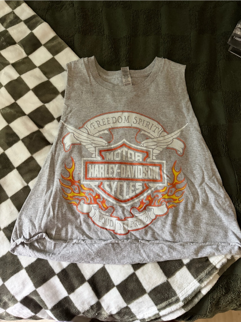 Harley-Davidson Gray Crop Tank with Orange Flame Logo